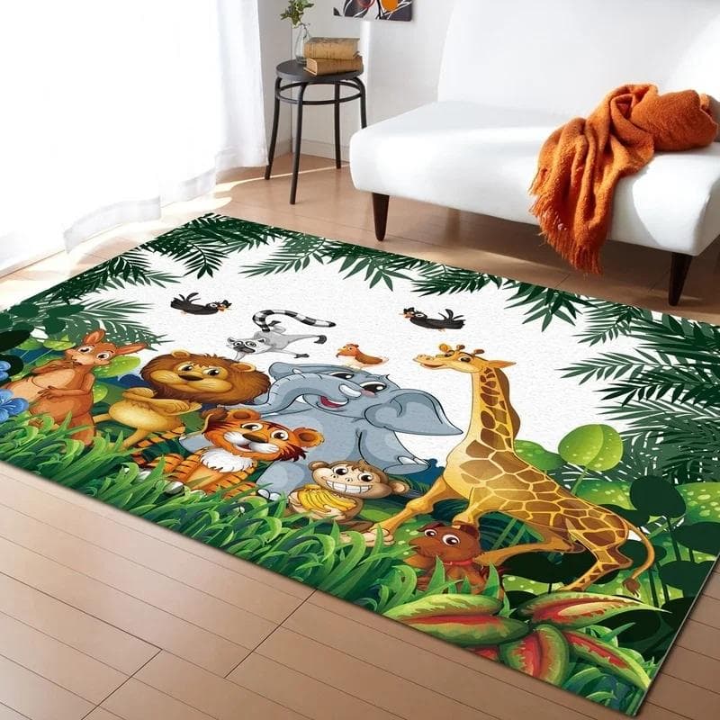 Jungle Cartoon Animal Carpet Giraffe Lion Carpet Living Room Decoration Large Rug Bedroom Child Crawling Mat Bathroom Bath Mat 80x120cm
