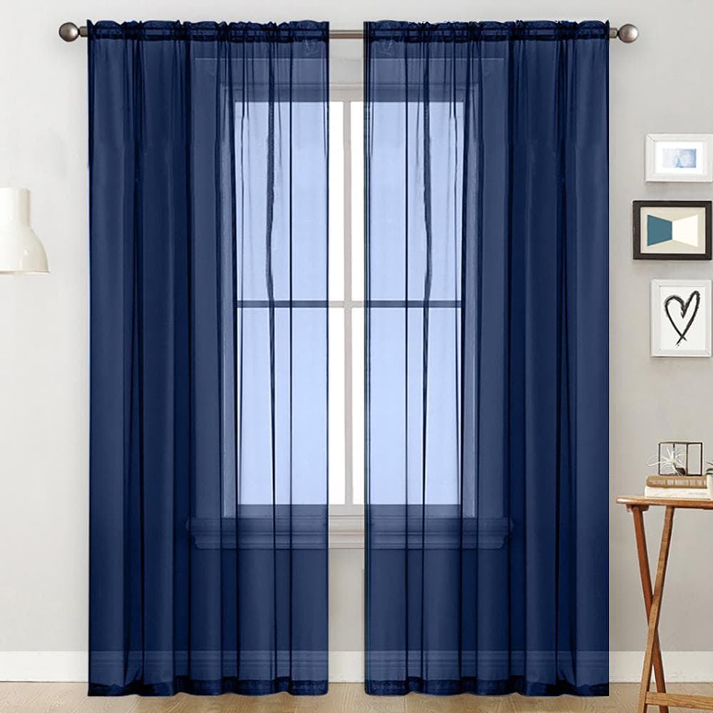 Sheer Curtains Living Room Rod Pocket Window Curtain Panels Bedroom Semi Sheer Voile Curtains Green 39"Wx51"L dark blue