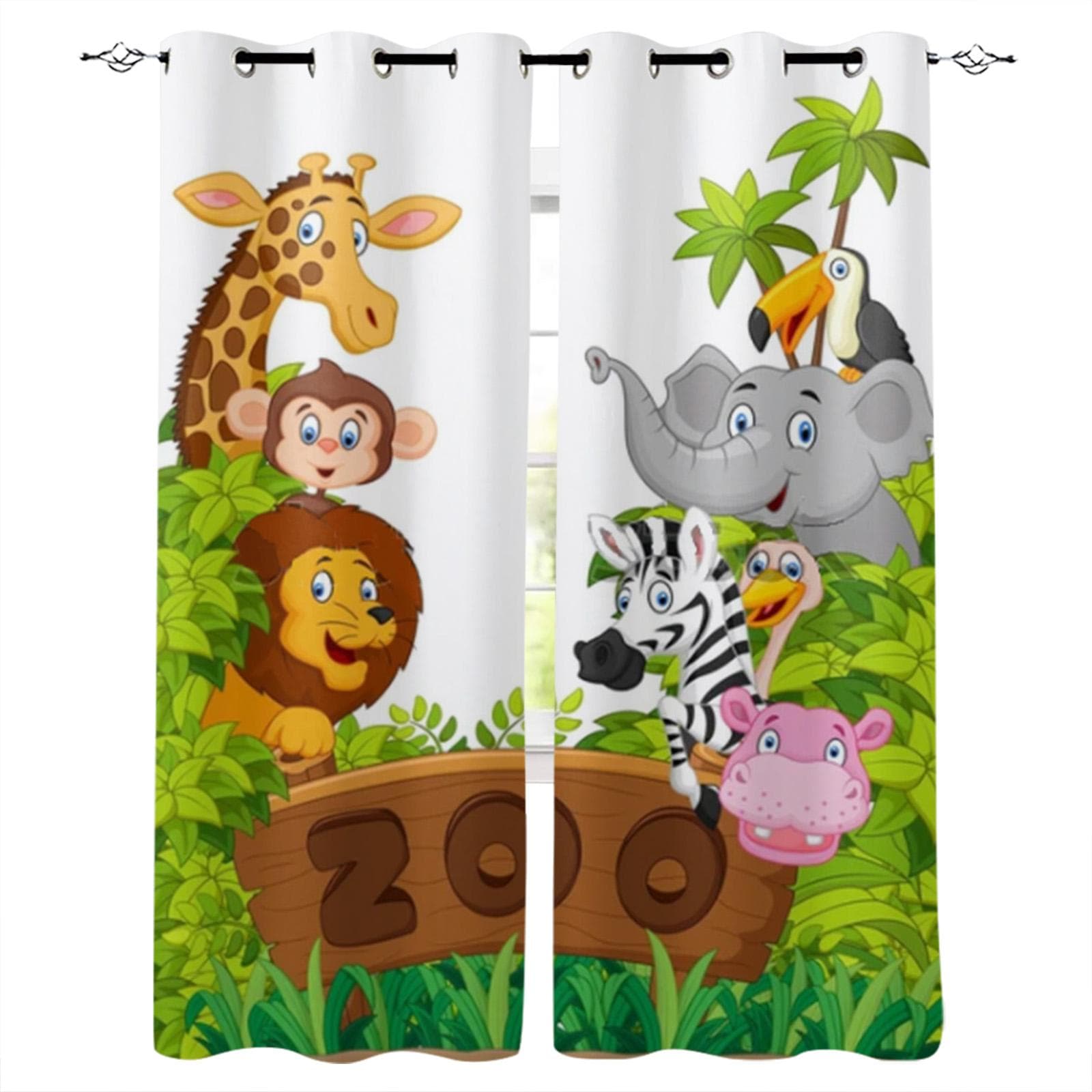 Tropical Jungle Animal Cartoon Giraffe Window Curtains Home Decor Living Room Curtains Bedroom Curtains Kitchen Door Drapes 135W x 60H(cm)