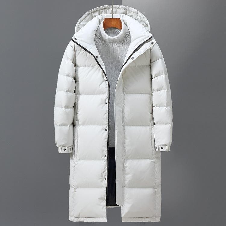 New Winter Men Long Jackets Hooded Casual Duck Down Coats Male Outdoor Windproof Warm Winter Parkas Mens Clothing 2XL white