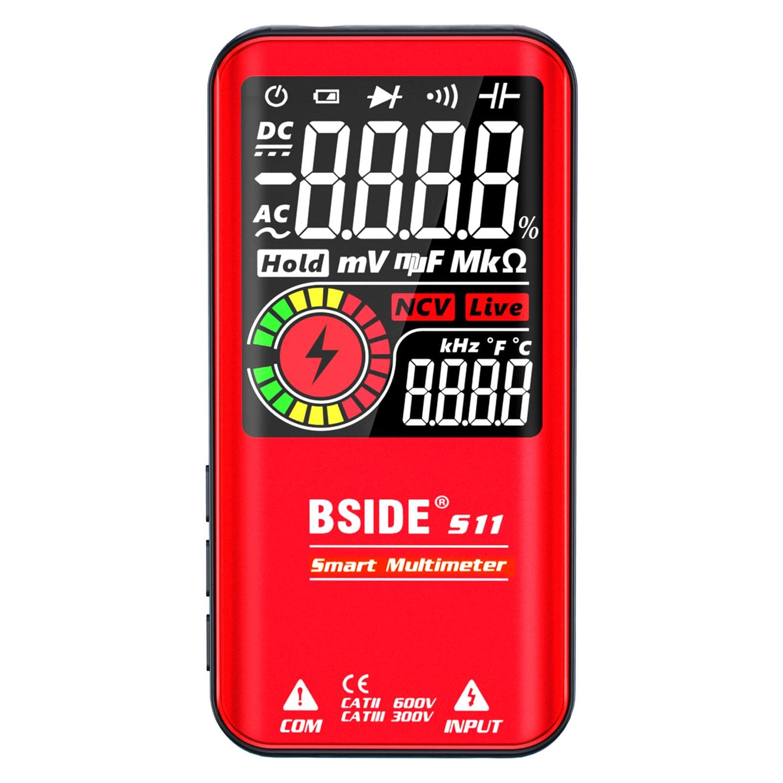 BSIDE S11 Intelligent 9999 Counts Multimeter Digital LCD Display Rechargeable Universal Meter AC/DC red