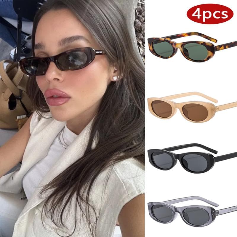 4pcs Y2K Small Frame Irregular Oval Sunglasses Women Luxury Designer Vintage Punk Hip Hop Shades