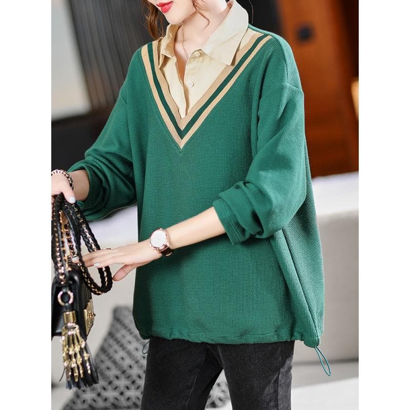 Loose and Slim Fat Girl with Fat Two-piece Lapel Sweatshirt Coat Top for Women 3XL