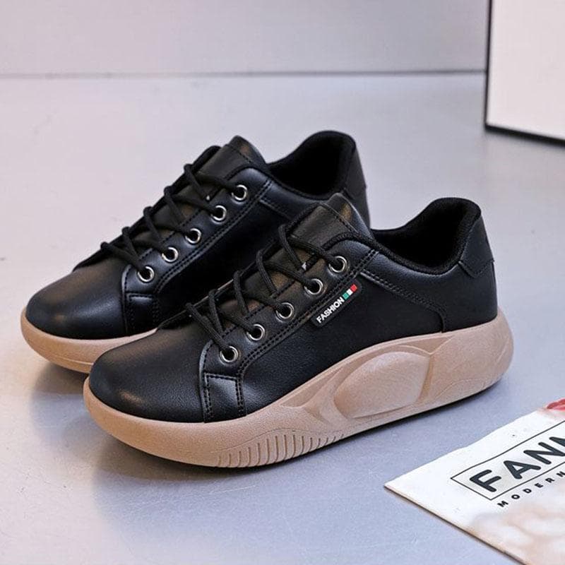 WTEMPO Lace Up Women Single Shoe Thick Sole Heighten Fashionable White Soft Sole Comfortable and Versatile Sports Casual Shoes Dropshipping Wholesale 35 black