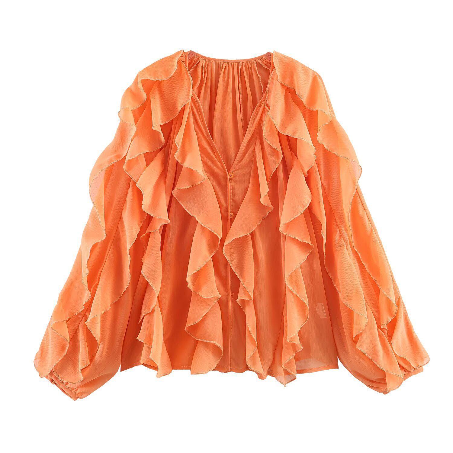 2025 Spring Women's Bow Tie Layered French Lantern Sleeve Shirt Medium