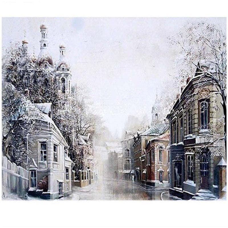 Diamond Painting The Snow City Full Round Rhinestones Diamond Embroidery Snow Scenery Cross Stitch 20X30CM