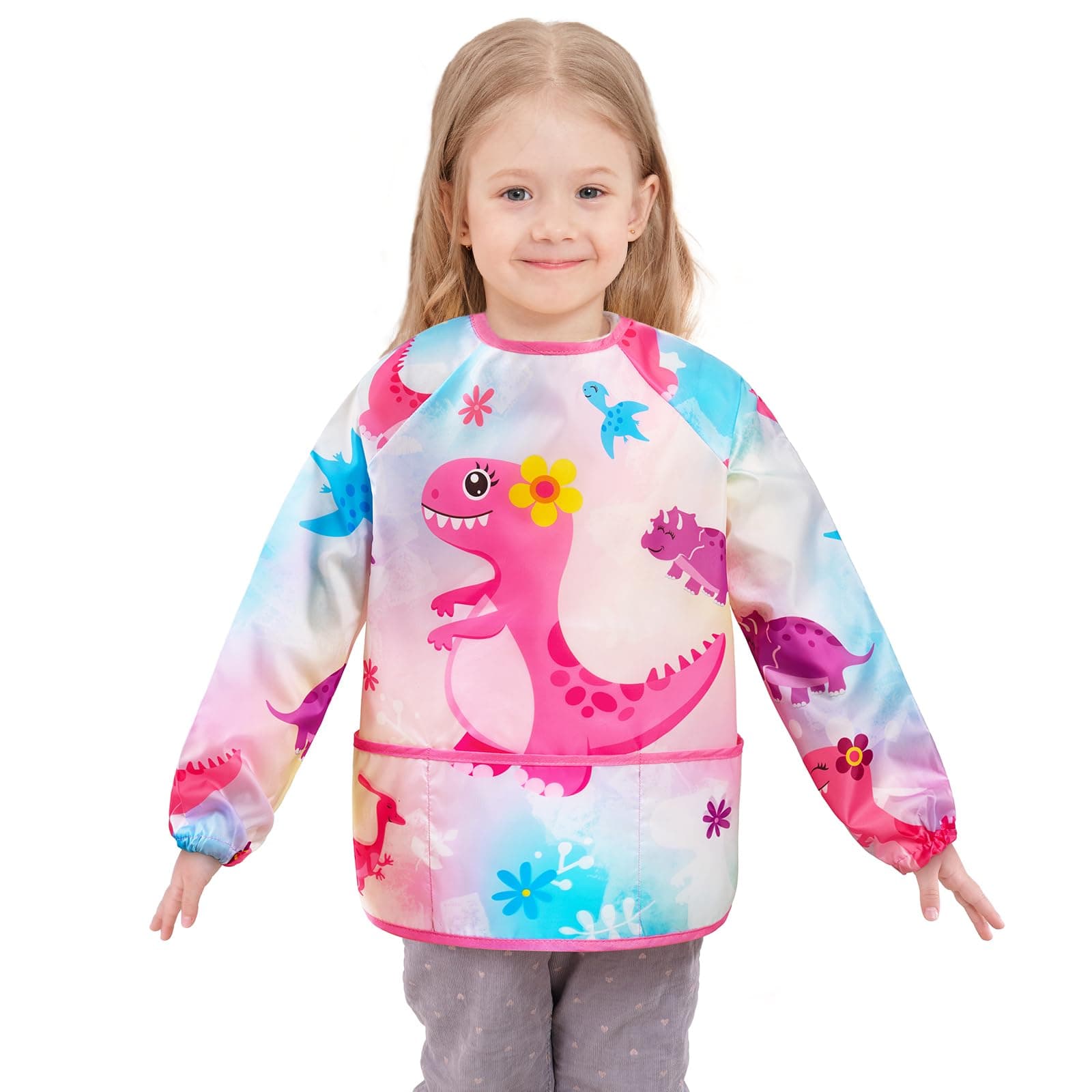 Art Smock - Kids Aprons for Girls Waterproof Toddler Art Smock Painting for Girls with Long Sleeve and 3 Pockets One Size