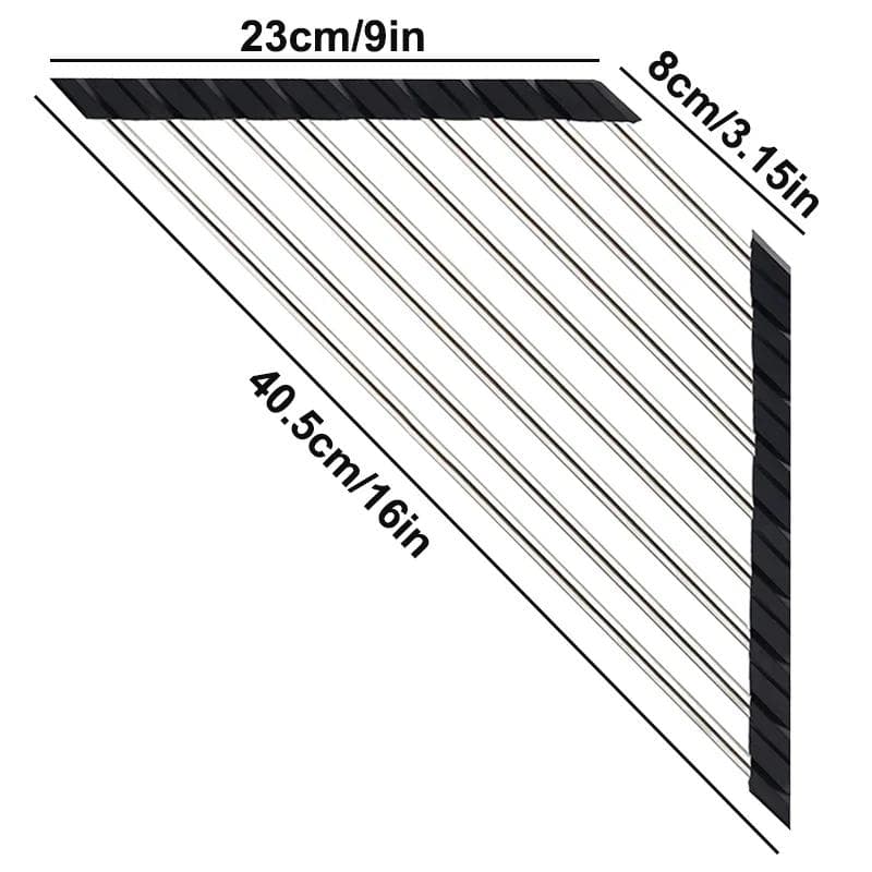 Roll Up Triangle Dish Drying Rack Kitchen Sink Organizer Corner Over the Sink Sponge Rag Holder Foldable Stainless Steel Drainer black