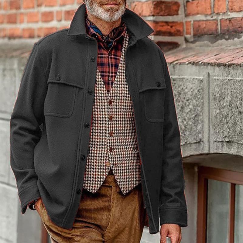 Men's Solid Color Jacket Men's Slim-Fit Single-breasted Men's Jacket Top XL black