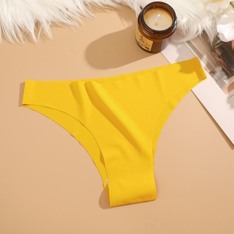 FINETOO Women Seamless and Traceless Panties Solid Color Underwear soft and Comfortable Lingerie 12 Colors S yellow