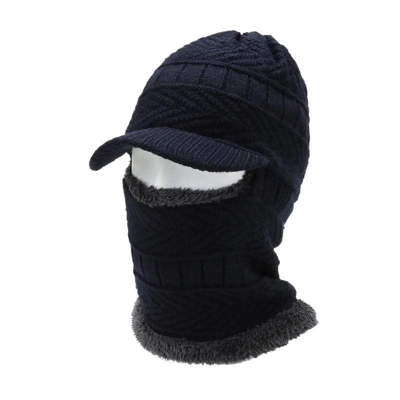 Winter Hat For Men Women Skullies Beanies Hats Winter Keep Warm Wool Scarf Cap Balaclava Knitted Hat For Women navy blue