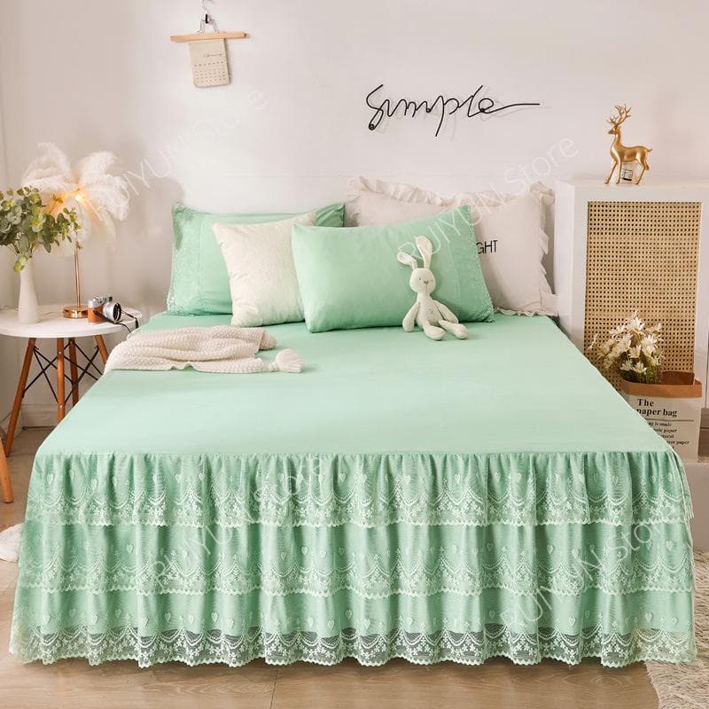 Solid Princess 3 Layers Bed Skirt Non-slip Mattress Cover Lace Ruffled Bed Skirt Bedsheet Bedroom Bed Cover Bed Skirt Bedspread 1pc Skirt 150x200cm