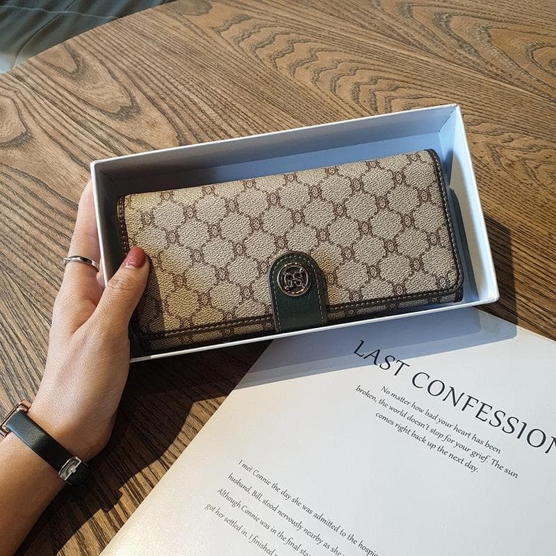 2024 New Genuine Leather Women Wallets Fashion Brand Design Long Purse Triumphal Arch Clutch Bag Calfskin Billfold Card Holders dark green