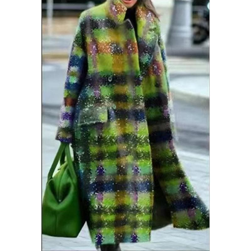 Autumn Women's Clothing Multi-color Plaid Long-sleeved Lapel Jacket 5xl