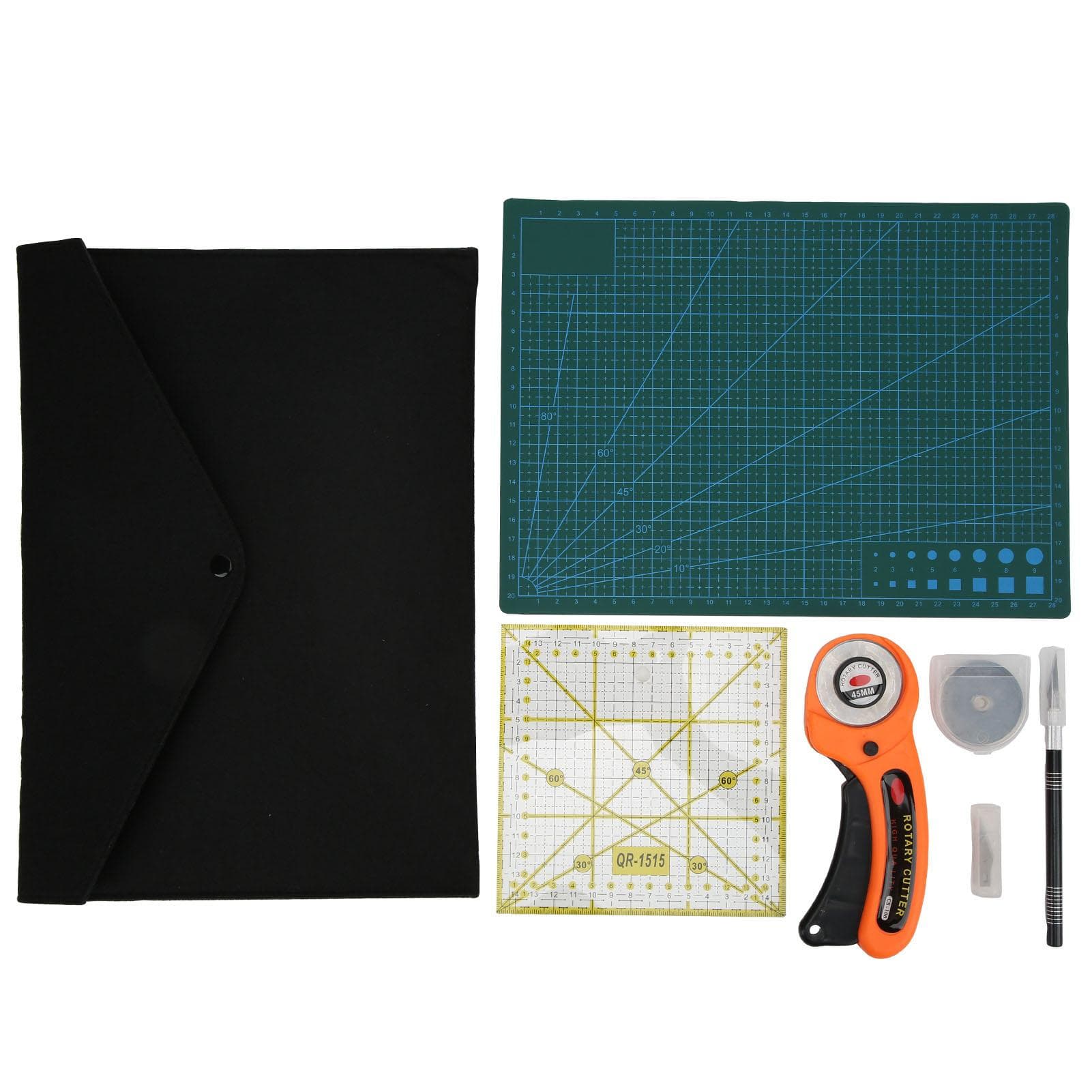 15Pcs Fabric Cutter Set Cloth Cutting Hob Kit with Mat Replacement Blades for Sewing Quilting