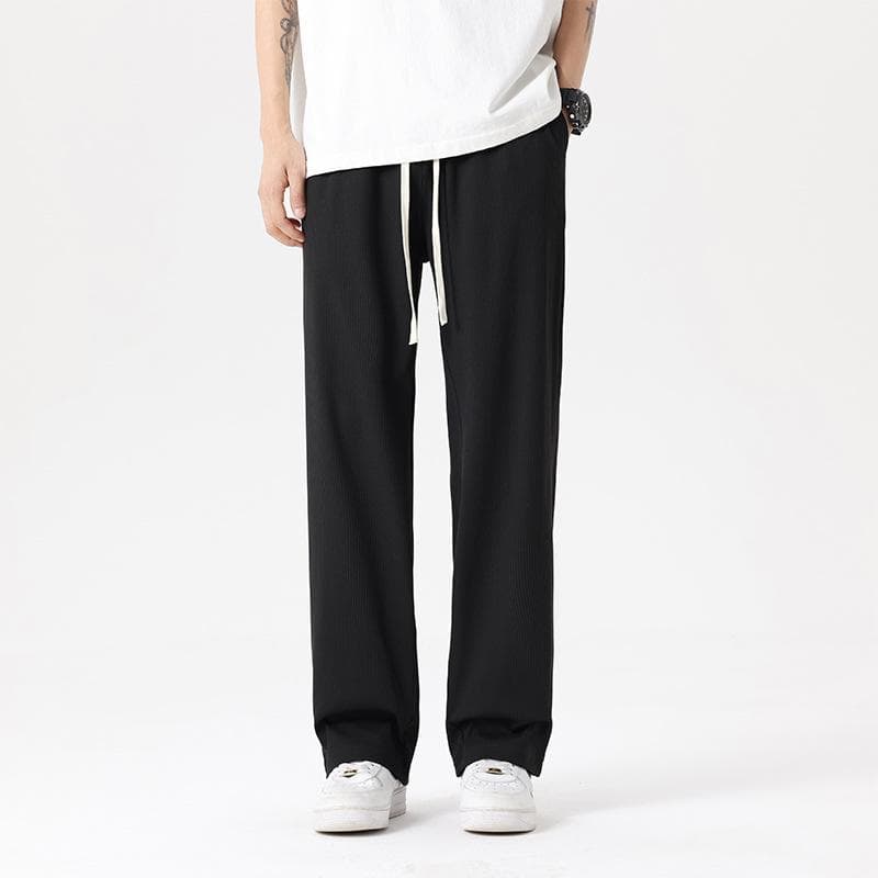 New Spring and Summer Ice Silk Casual Pants Men's Thin Sports Pants Black Loose Tying Feet Nine-point Trousers 4XL
