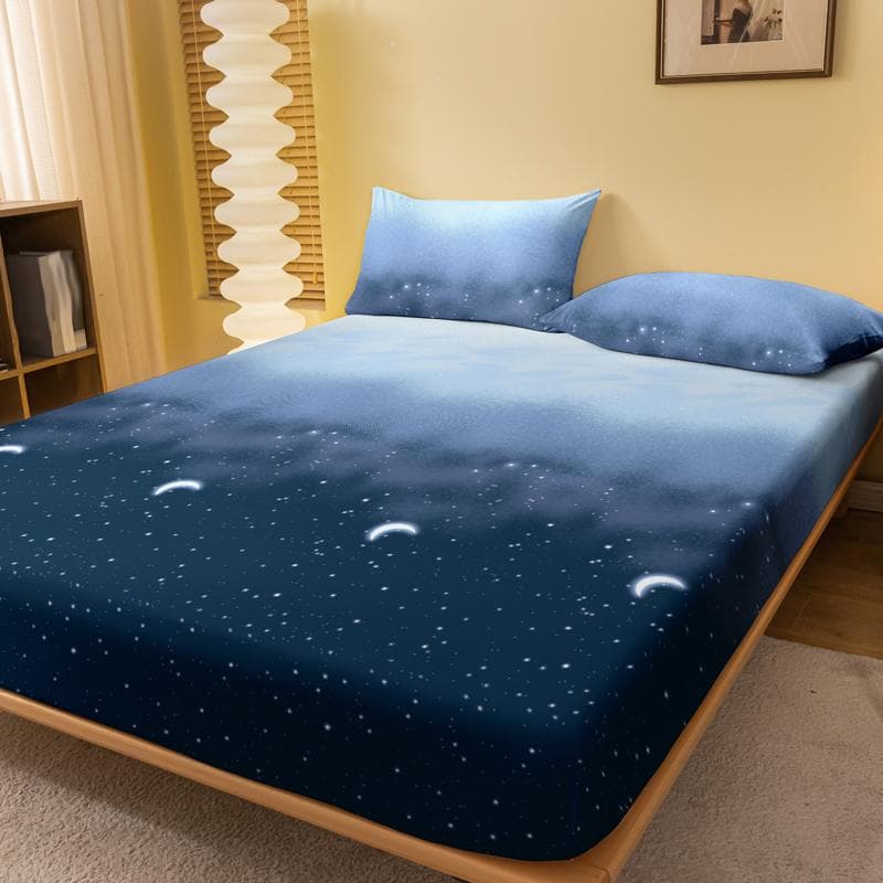 1 Simple Modern Starry Sky Printed Matte Fitted Sheet, Bedroom Printed Bed Cover, Bedding (Excluding Pillowcases) 71x132cm
