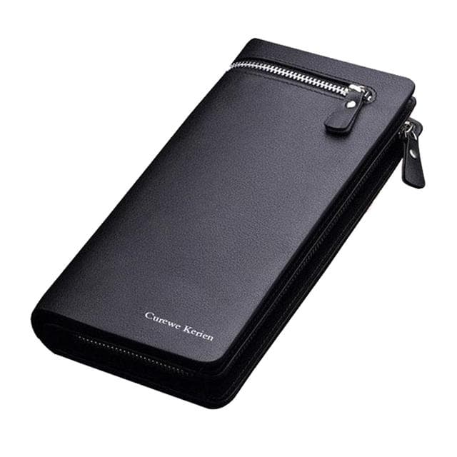 Men's Leather Wallet Luxury Business Bifold with Zipper Coin Pocket Card Holder Multifunctional Purse for Man Clutch Bag black