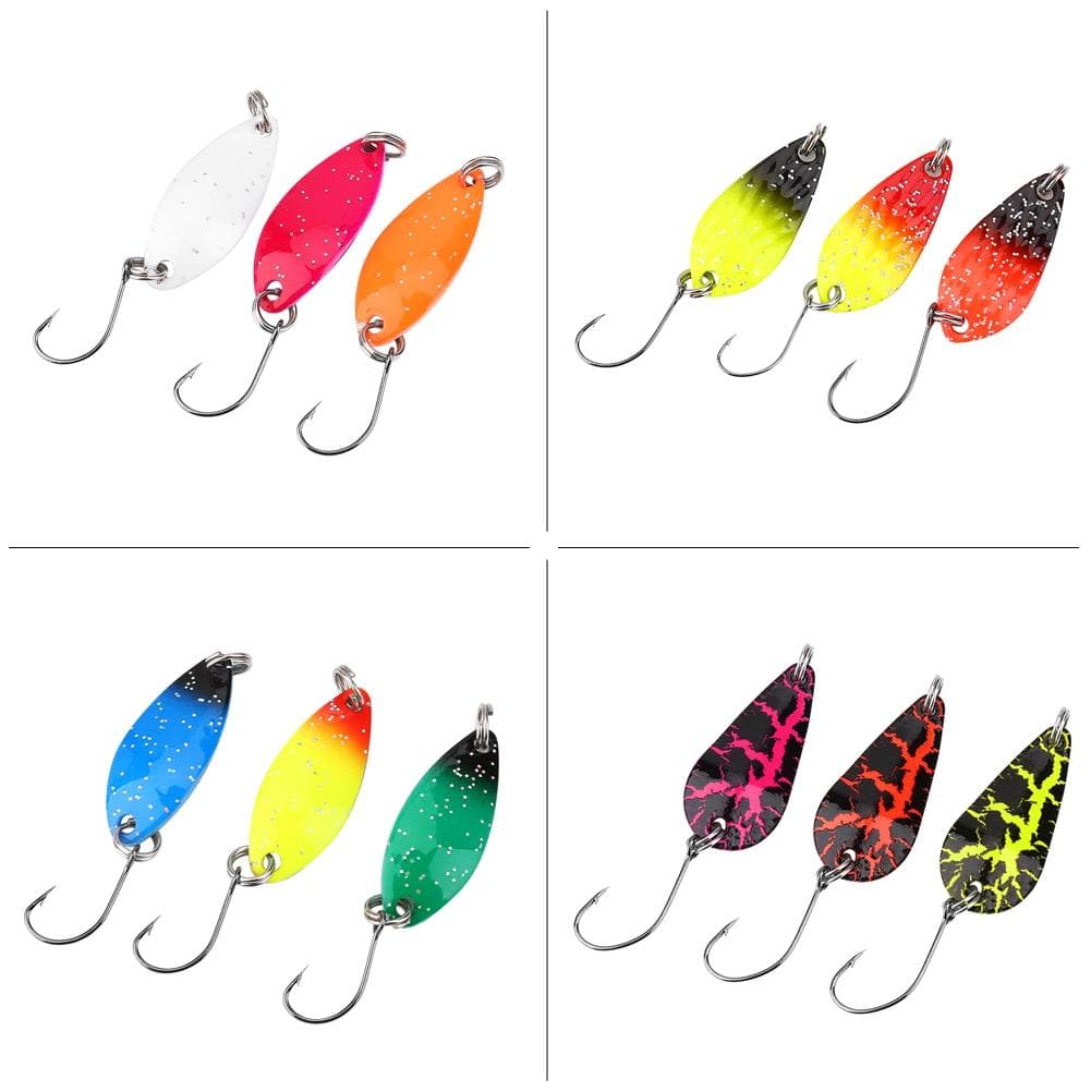 12pcs Saltwater Metal Hard Bait Sequins Spoon Fishing Hook Tackle Accessory