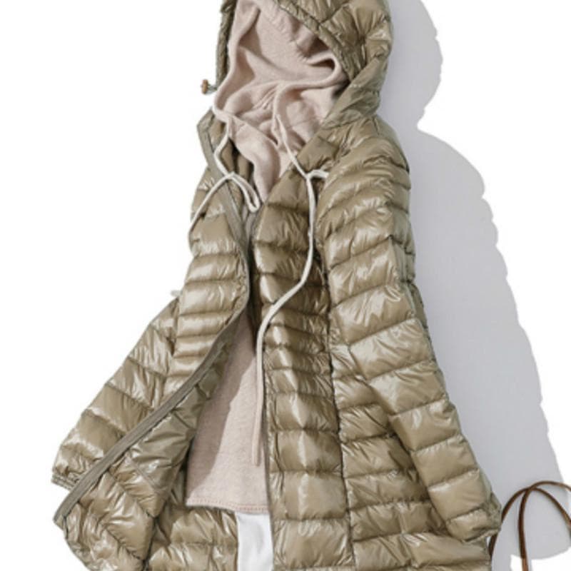 Padded Hooded Long Jacket Duck Down Female  Ultra Light Slim Solid Jackets Coat Portable Parka S champagne