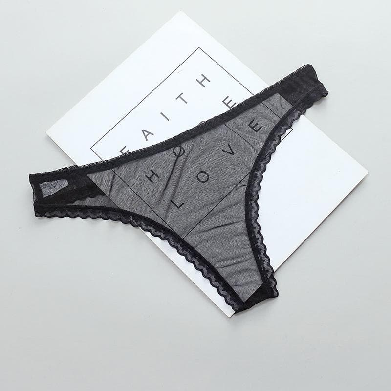 Amazing Women's Lingerie G String Lace Underwear Femal Sexy T-Back Thong Low-Waist Transparent Panties one size black