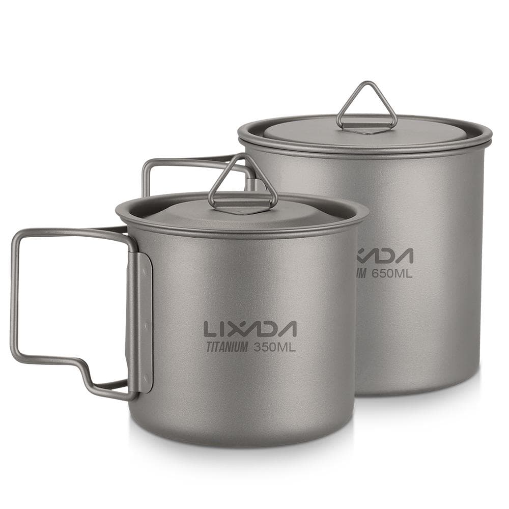 Lixada Ultralight Titanium Cup Outdoor Portable 2PCS Cup Set Camping Picnic Water Cup 350ml & 650ml