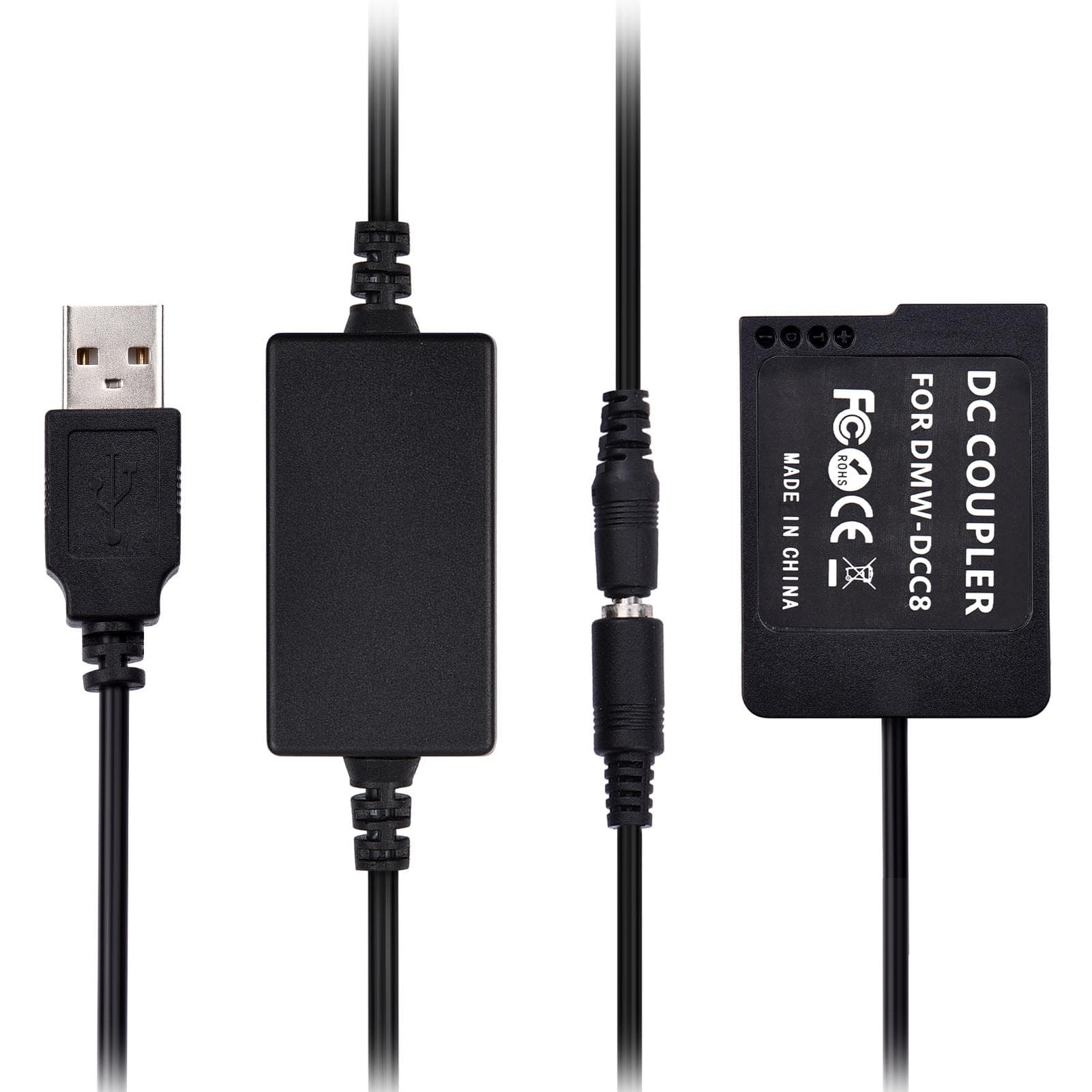 Andoer DMW-DCC8 USB Power Kit DC Coupler Dummy Battery Replace of DMW-BLC12 Battery with USB black