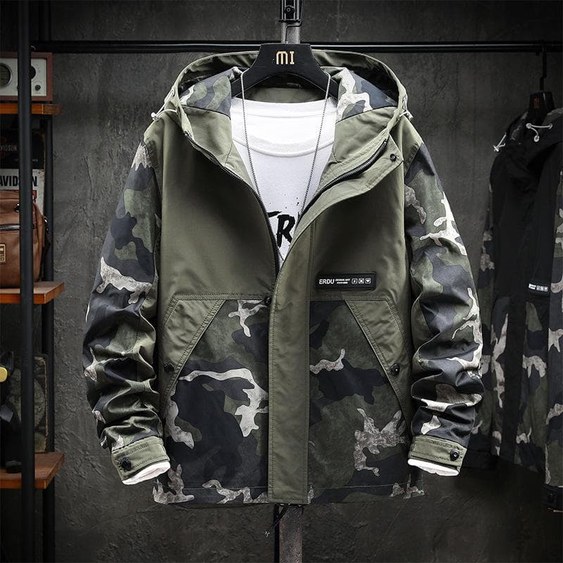 Bomber Jacket Men Fashion Casual Camping Jacket Coat Windproof Hooded Windbreaker Coats Male Oversize Outerwear 4XL M green