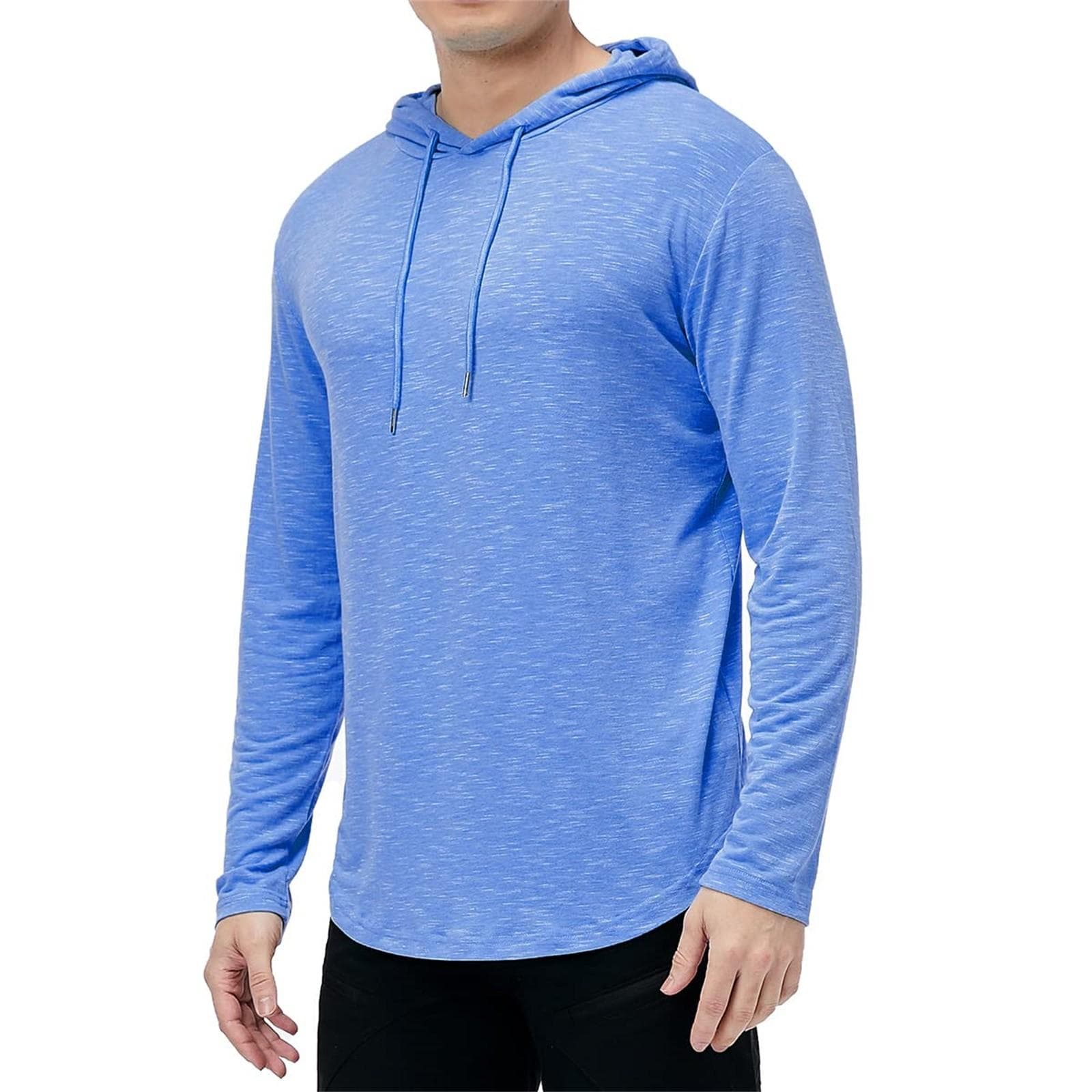 Mens Casual Hooded Coat Solid Color Long-Sleeved Sports Hoodie L