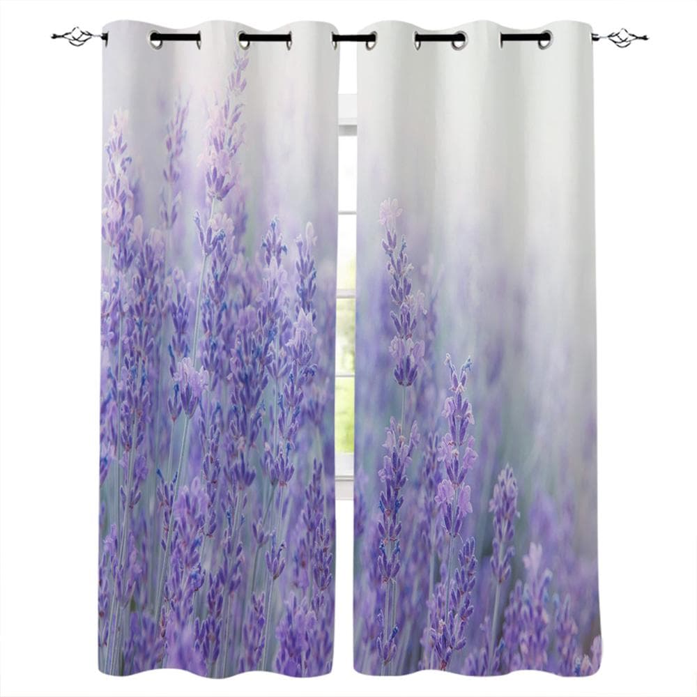 Plant Purple Lavender Watercolor Painting Window Curtains Bedroom Kitchen Decor Curtain Panel Window Curtains for Living Room 135W x 60H(cm)