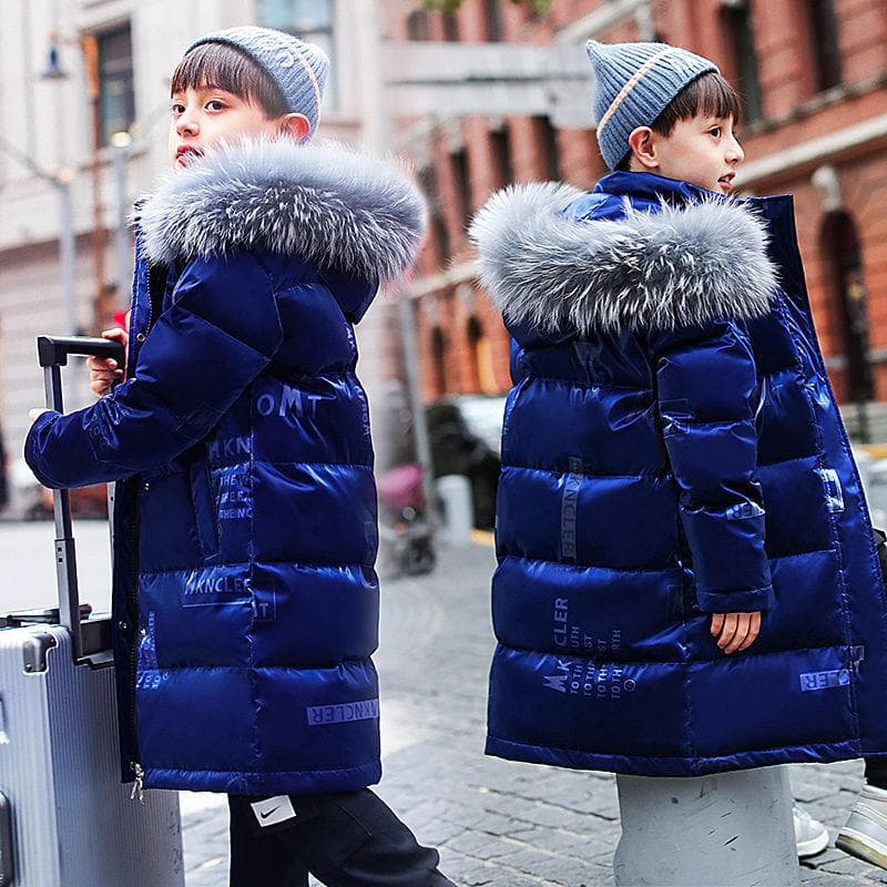 Boys' Down Cotton Jacket Winter Clothing Children's Medium To Long Thick Jacket 160