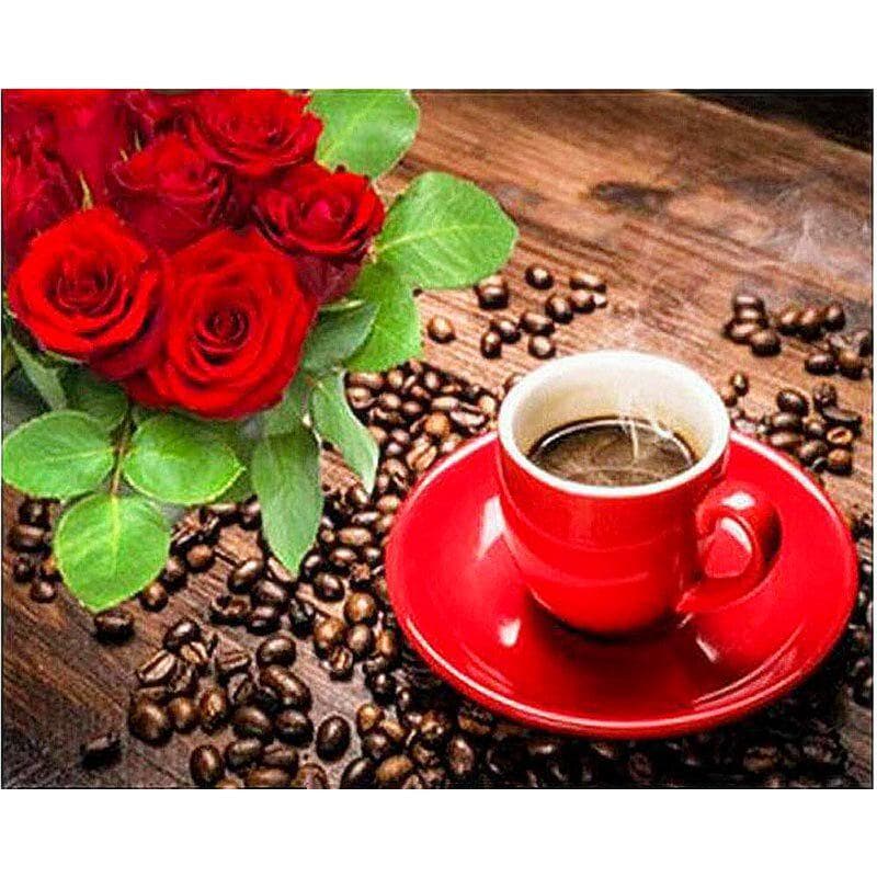 5D DIY Diamond Painting Coffee Cup Pattern Diamond Embroidery DIY Rose Flower Cross Stitch 20X30CM