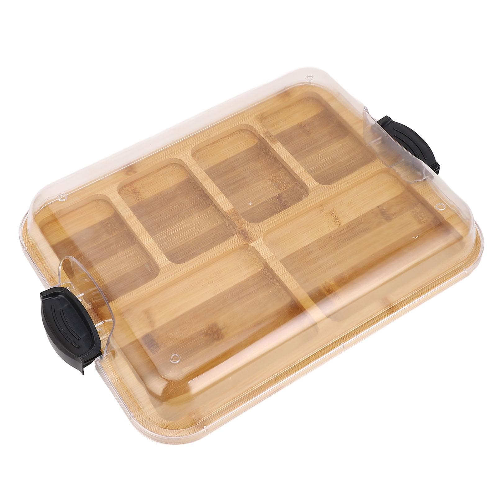 Charcuterie Board with Built in Compartments Clear Locking Lid Dual Sided Bamboo Cutting Board