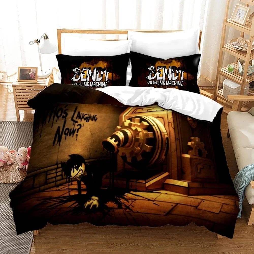 New Anime Bendy & Ink Machin Bedding Set Single Twin Full Queen King Size Bed Set Adult Kid Bedroom Duvetcover Set Home Textile AU Double 180x210cm