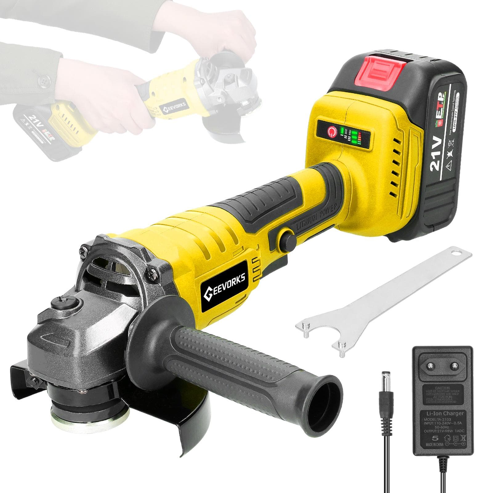 21V 125mm M14 Angle Grinder Brushless Motor Electric Grinding Tool Multifunctional Lithium Cutting multicolour