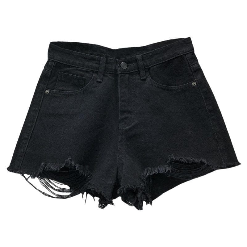 High-waist Denim Shorts for Women In Summer New Loose Black Ripped Versatile Slimming Korean Wide-leg Pants 2XL black
