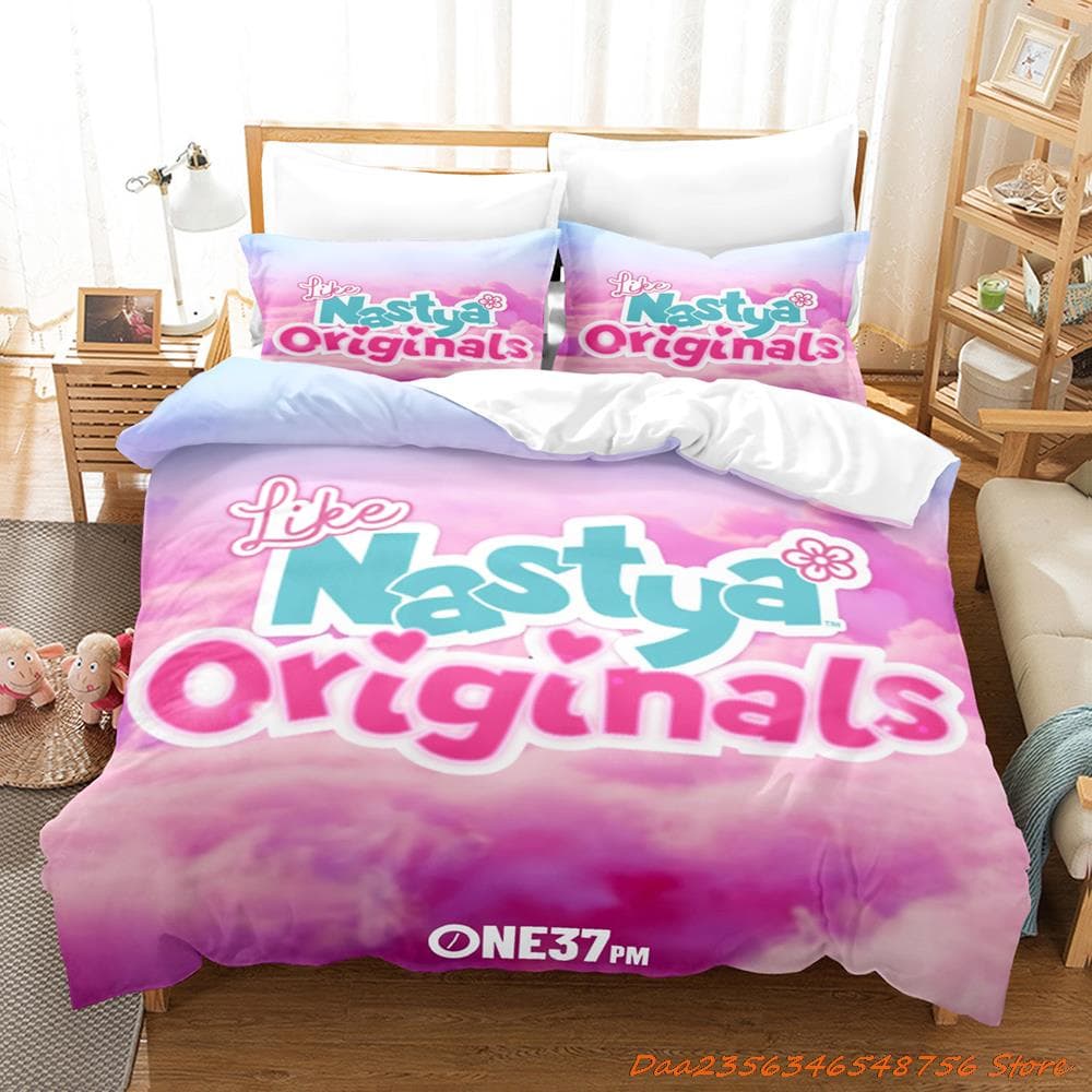 Like Nastya Bedding Set Single Twin Full Queen King Size Bed Set Aldult Kid Bedroom Duvetcover Sets 3D Anime Bed Sheet Set US Queen(228x228cm)