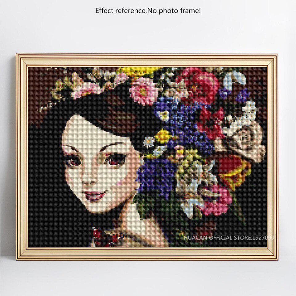 Stitch Rhinestones Mosaic Woman And Flower 5D DIY Diamond Painting Portrait Embroidery 20X30CM