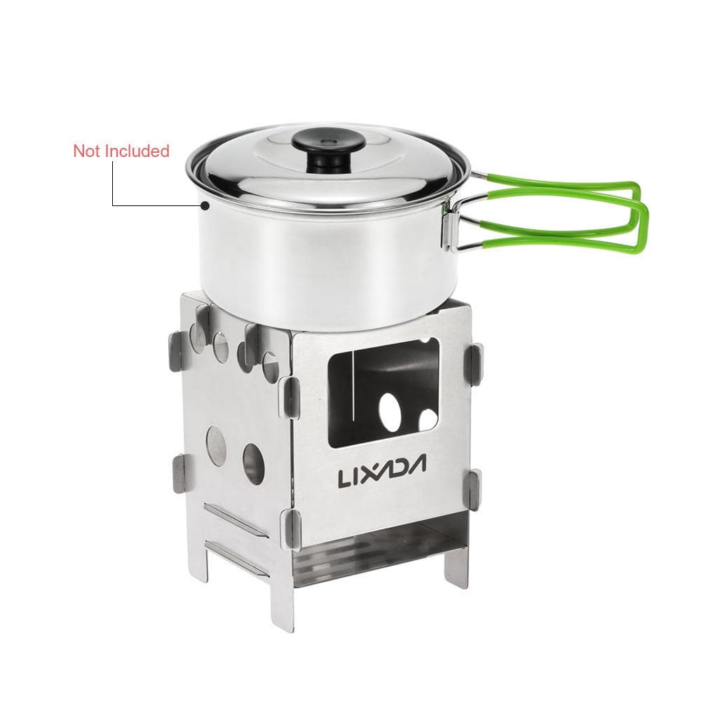 Lixada Portable Stainless Steel Lightweight Folding Wood Stove Pocket Stove Outdoor Camping Cooking