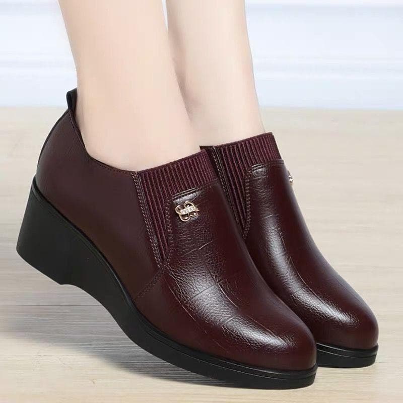 Slope Order Shoes for Women, Autumn and Middle-aged Shoes, Mid Heeled Leather Shoes, Soft Soled Shoes, Comfortable Women's Shoes 38
