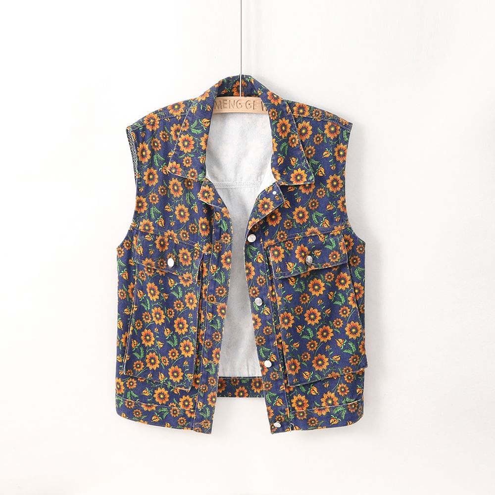 Vest for Women Cotton Sleeveless Tops Knitted Denim Vest Vest Oversize Prints Casual Buttons Vest L orange