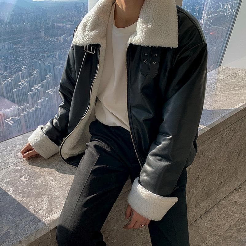 Leather Jacket Winter Thickened Velvet Cotton Coat Fur Fur Integrated Leather Jacket 2XL