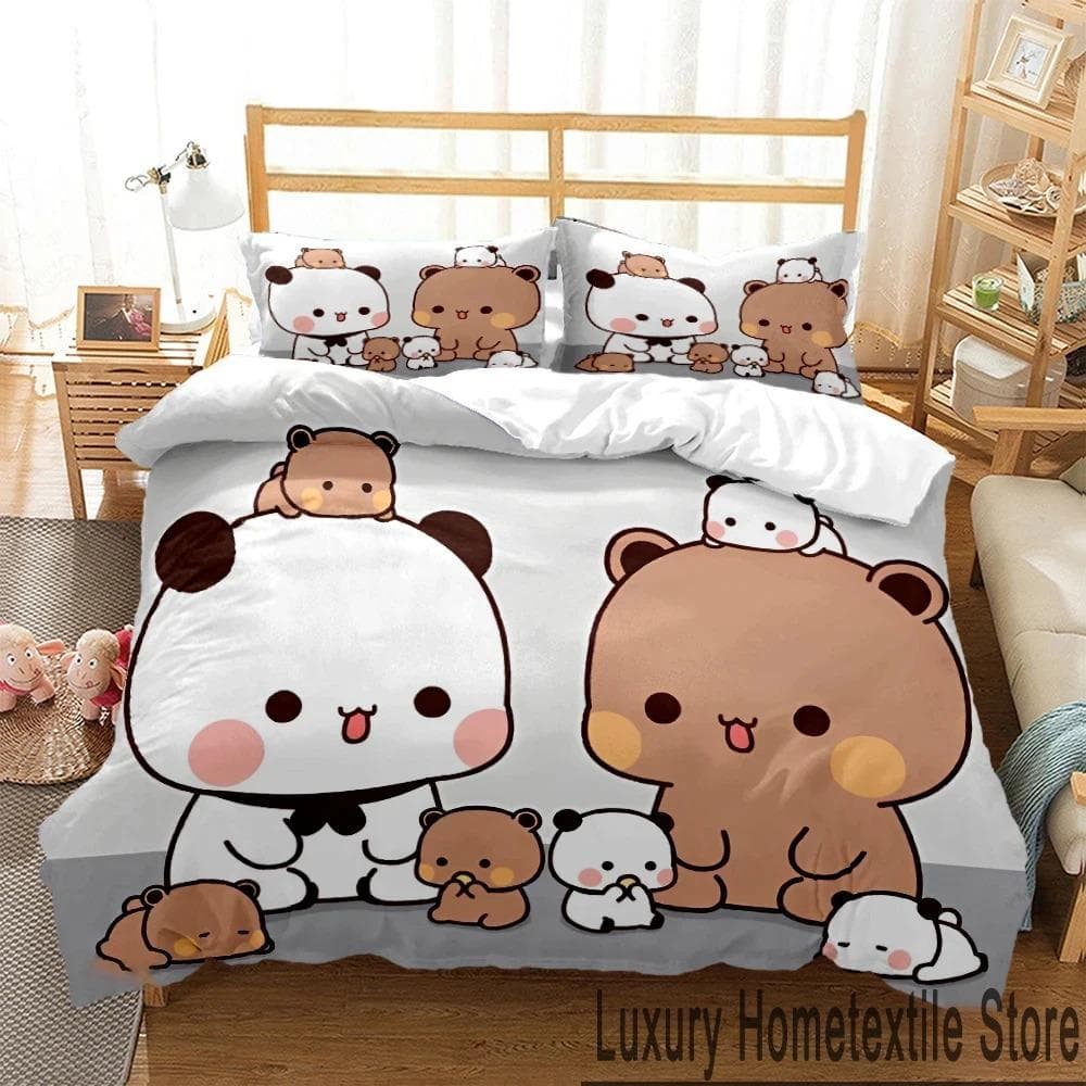 3D Print Bubu Dudu Cartoon Bear Panda Bedding Set Boys Girls Twin Queen King Size Duvet Cover Pillowcase Bed boys Adult EU Single 135x200cm