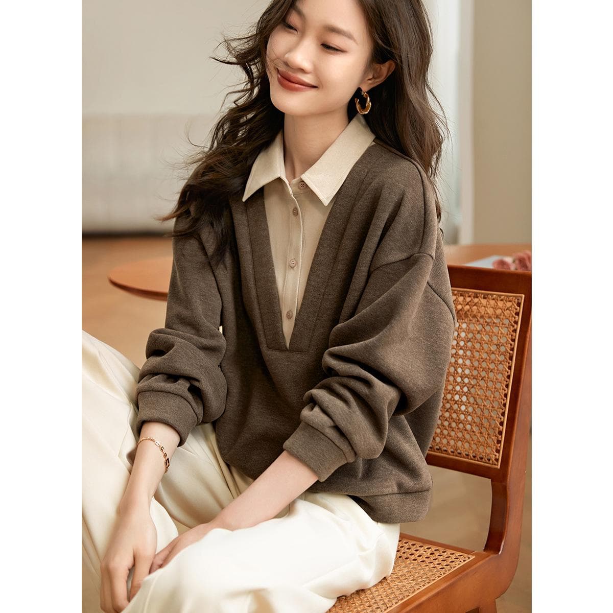 Shirt Collar Fake Two Sweater New Autumn Thickened Warm Twill Polished Top Women 2XL