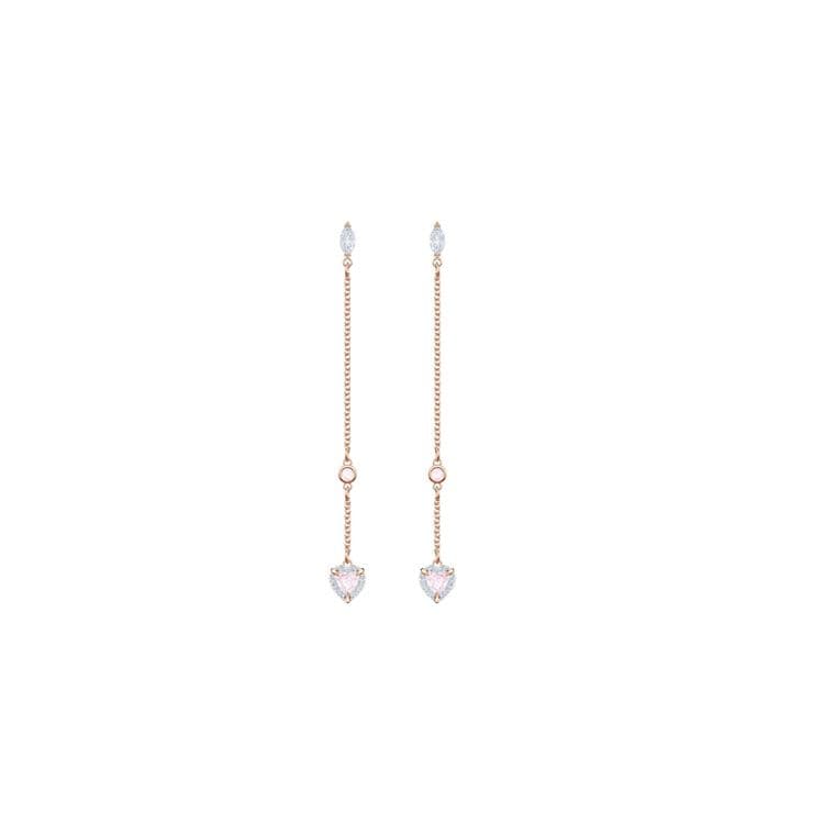 Swarovski Shining Pink Heart Long Earrings Women Earrings 5439316 Box (Random Color),Rose Gold