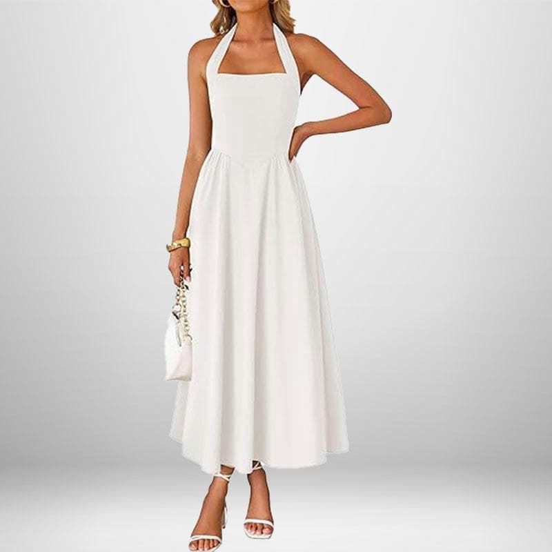 Spring New Women's Clothing Elegant and Fashionable Sleeveless V-neck Long Dress M white