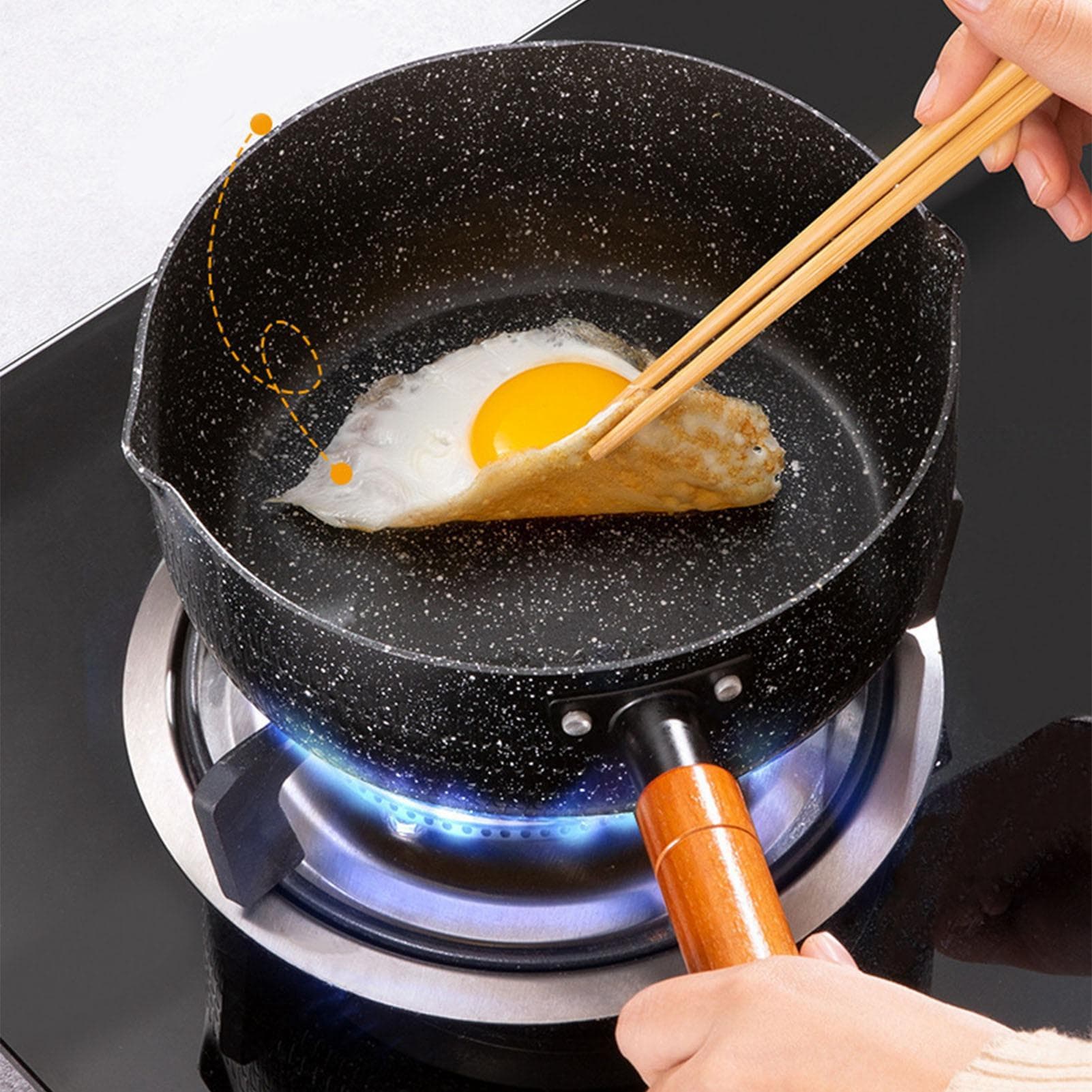 Nonstick Saucepan with Pour Spout Easy Cleaning Medical Stone Nonstick Sauce Pot with Wooden Handle