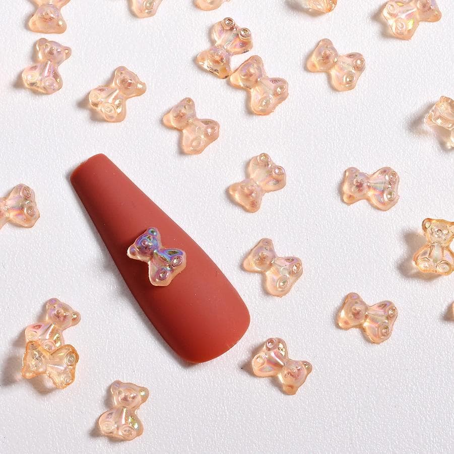 50Pcs Aurora Bear Nail Art Decoration 7*9mm Resin Kawaii 3D Bear Flat Back Nail Jewelry DIY Nail Accessories champagne