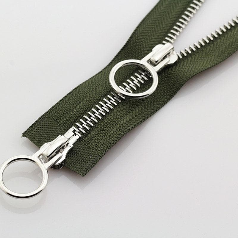 5# 70/90cm Double Circle Sliders Metal Open Tail Auto Lock Zipper For Long Down Jacket Coat DIY Sewing Handcraft Accessories 90cm army green