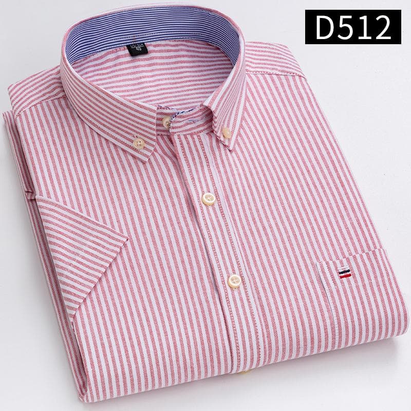 Men's Classic Solid Color Striped Short-sleeved Oxford Front Pocket Cotton Shirt 45 orange
